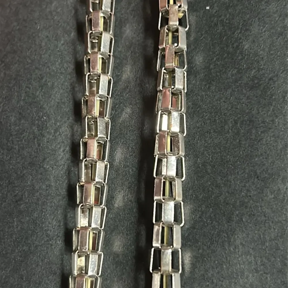 Vintage silver tone unisex chainlink bracelet one size‎ stretches